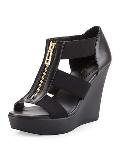 Paul Zip-front Leather Wedge, Black