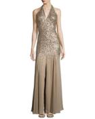 Halter-neck Embellished Gown, Gold