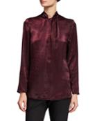 Long-sleeve Blouson Drape-neck Blouse