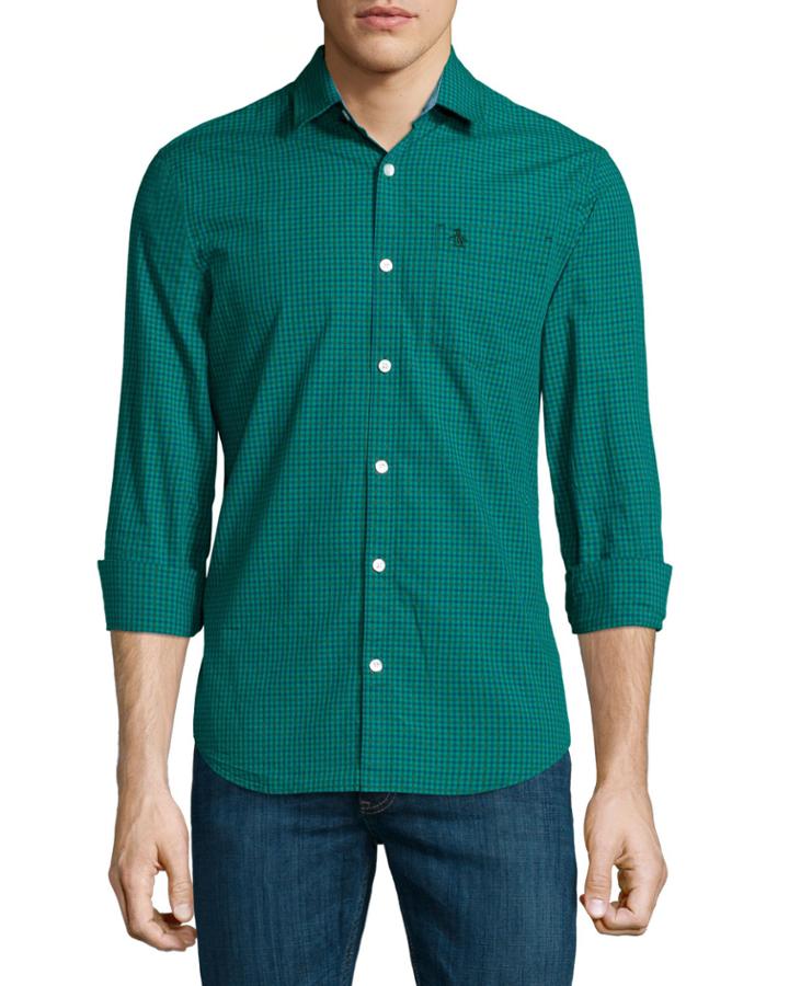 Penguin Long-sleeve Classic-fit Poplin Shirt W/gingham Print, Sycamore, Men's,