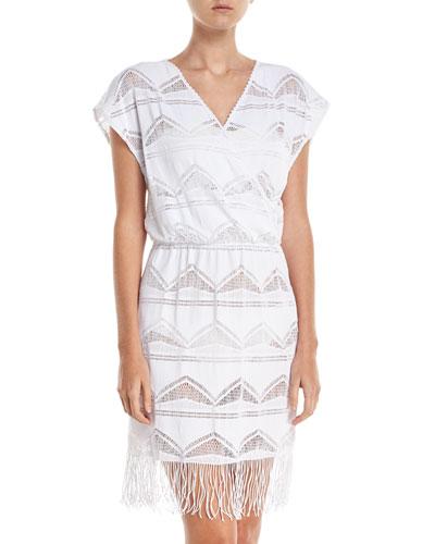 Lace Fringe-hem Coverup Dress