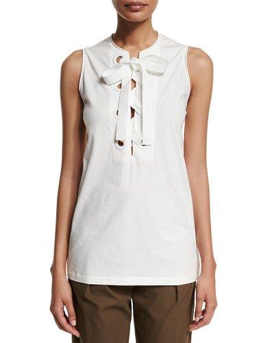 Bohemian Sleeveless Lace-front Top, White