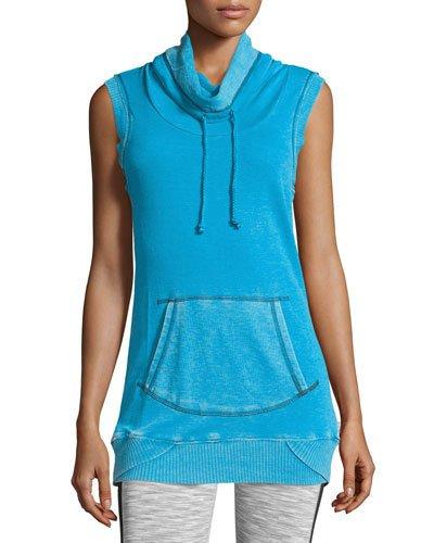 Drawstring Cowl-neck Lounge Top, Jewel Blue