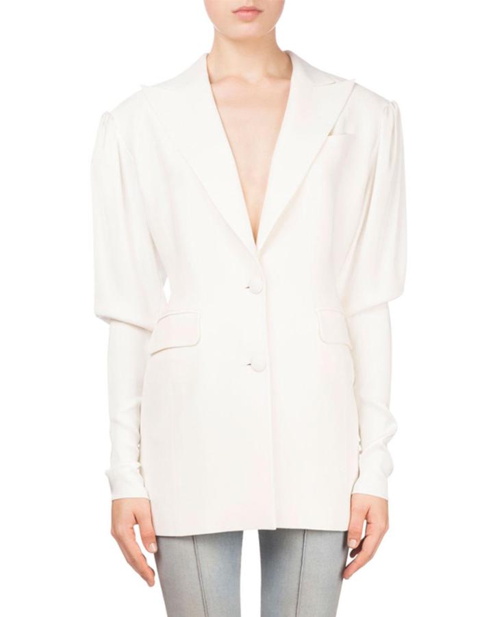 Bremen Button-front Fitted-sleeve Blazer With Pearlescent Cuffs