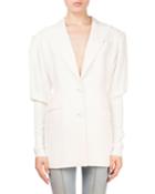 Bremen Button-front Fitted-sleeve Blazer With Pearlescent Cuffs