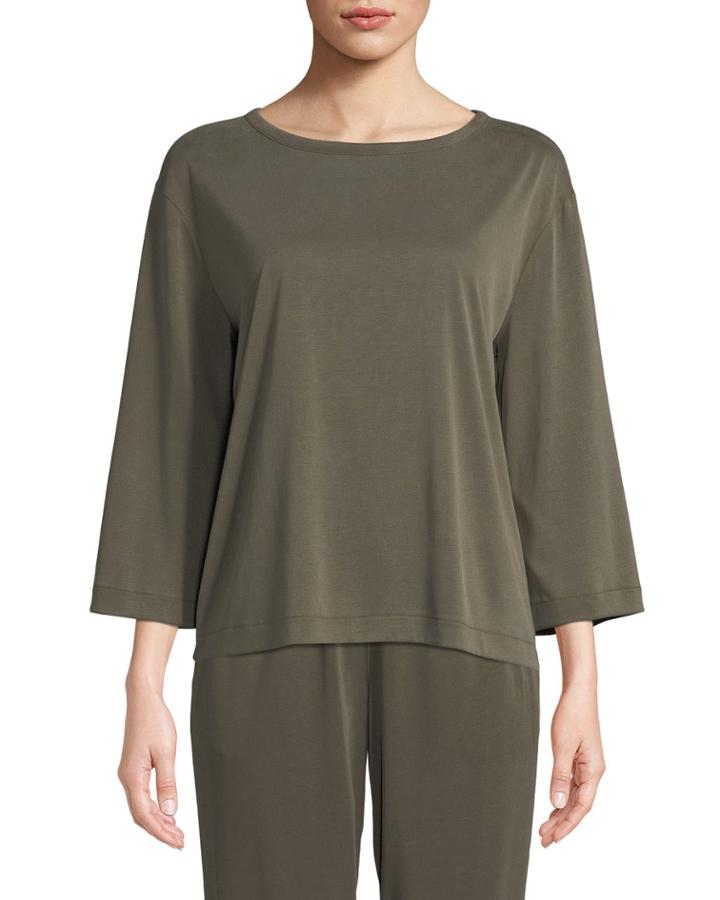 Tie-back 3/4-sleeve Crewneck Top