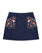 Rhea Denim Embroidered A-line Skirt,