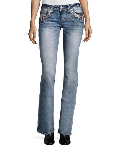 Embroidered Boot Cut Jeans,