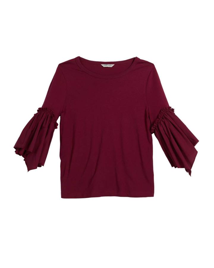 Destinee Jersey Top W/ Asymmetric Ruffle Cuffs,