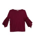 Destinee Jersey Top W/ Asymmetric Ruffle Cuffs,