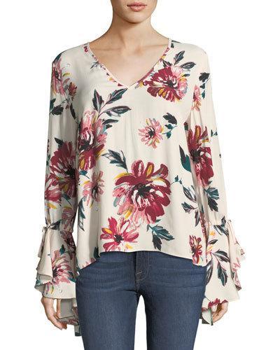 Floral Bell-sleeve Blouse