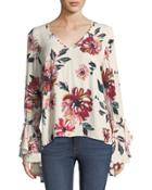 Floral Bell-sleeve Blouse