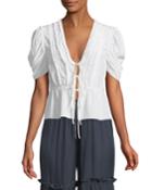 Keira Lace-up Silk Blouse With Ruffle Trim
