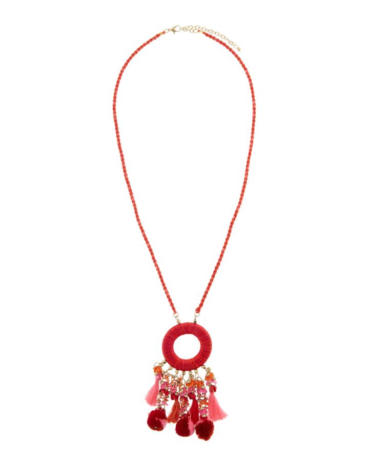 Circle Pompom & Tassel Necklace