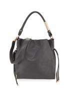 Faye Small Leather Drawstring Bag, Gray