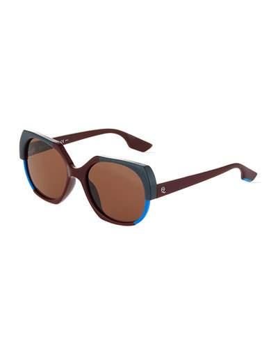 Colorblock Round Plastic Sunglasses, Burgundy/blue