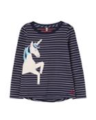 Girl's Ava Metallic Striped Top W/ Unicorn Applique,