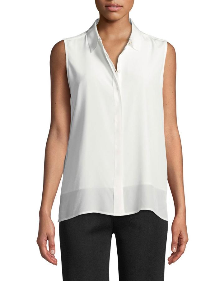 Sleeveless Button-front Step-hem Blouse