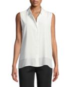 Sleeveless Button-front Step-hem Blouse