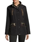 Water-resistant Cinched-waist Anorak Jacket, Black