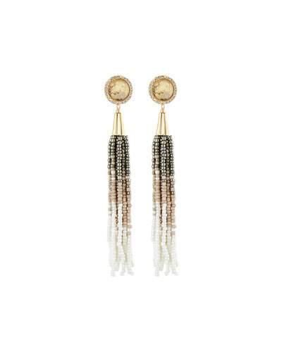 Simulated Abalone Beaded Tassel Earrings