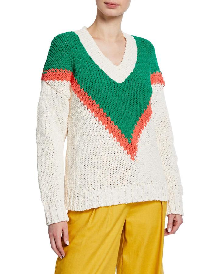 Chevron Pattern V-neck Crochet