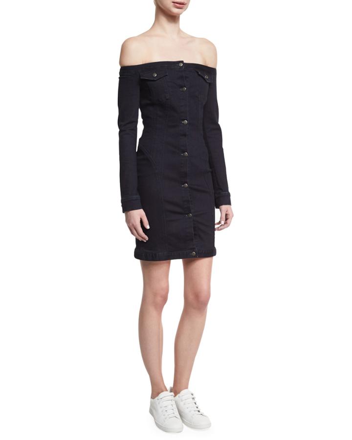 Mika Off-the-shoulder Denim Mini Dress, Black