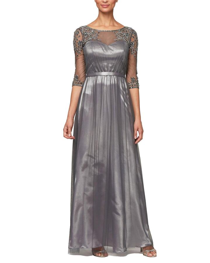 Illusion Bead Embellished Ball Gown