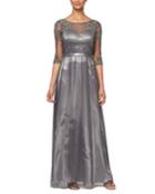 Illusion Bead Embellished Ball Gown