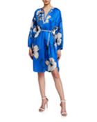 Darla Floral Satin Dress W/ Robe Belt