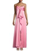 Pleated Strapless Satin Gown, Rose