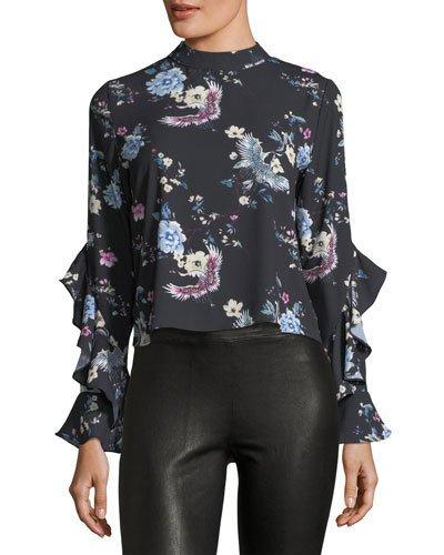 Amber Floral-print Ruffled-sleeve Blouse