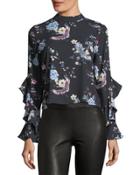Amber Floral-print Ruffled-sleeve Blouse