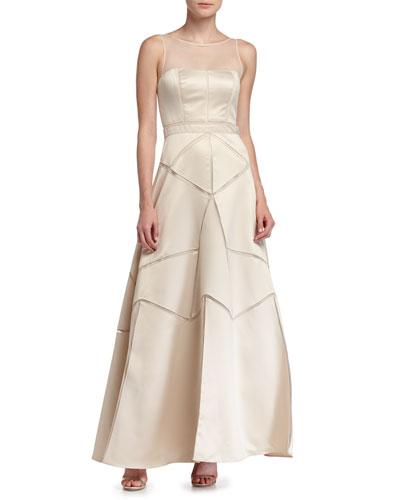 Satin Fit & Flare Illusion Gown