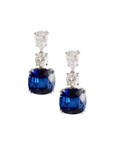 Mixed-cut Simulated Sapphire & Clear Cz Drop Earrings