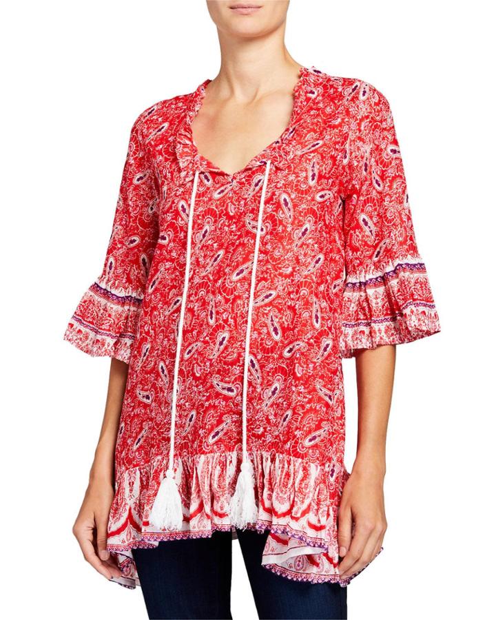 Hacienda Juniper-print Tassel Tie Tunic