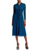 Heart-print Mesh Long-sleeve Dress