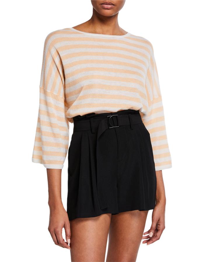 Boxy-fit Striped Wool-cashmere T-shirt