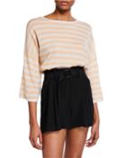 Boxy-fit Striped Wool-cashmere T-shirt