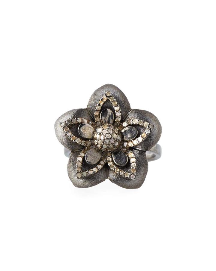 Textured Diamond Pave Flower Ring