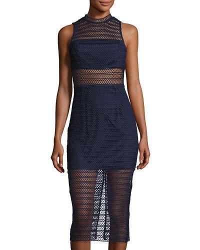 All Night Illusion Lace Midi Dress, Navy