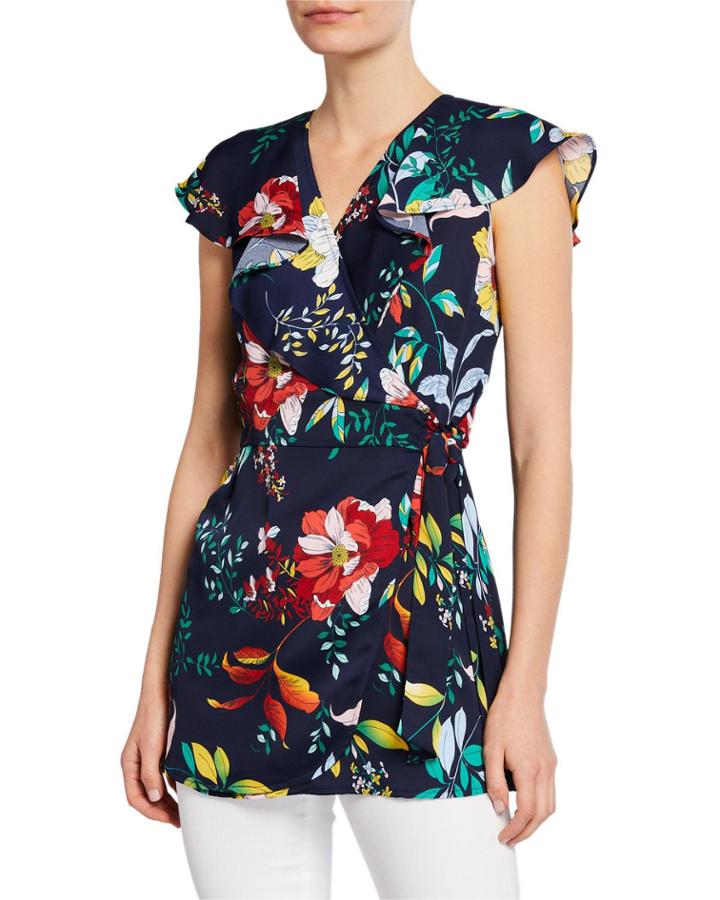 Floral Wrap Ruffle-neck Tunic
