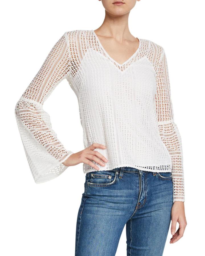 Bell-sleeve Geometric-lace Blouse