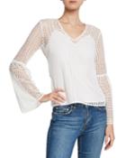 Bell-sleeve Geometric-lace Blouse