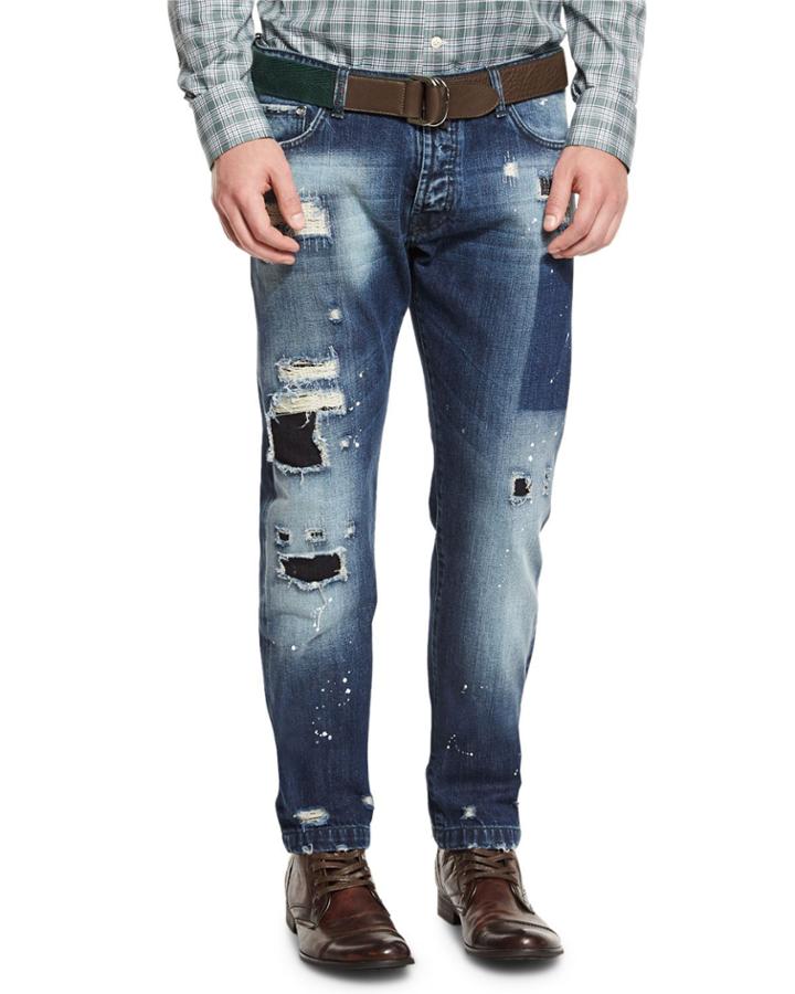 Distressed Straight-leg Jeans, Blue