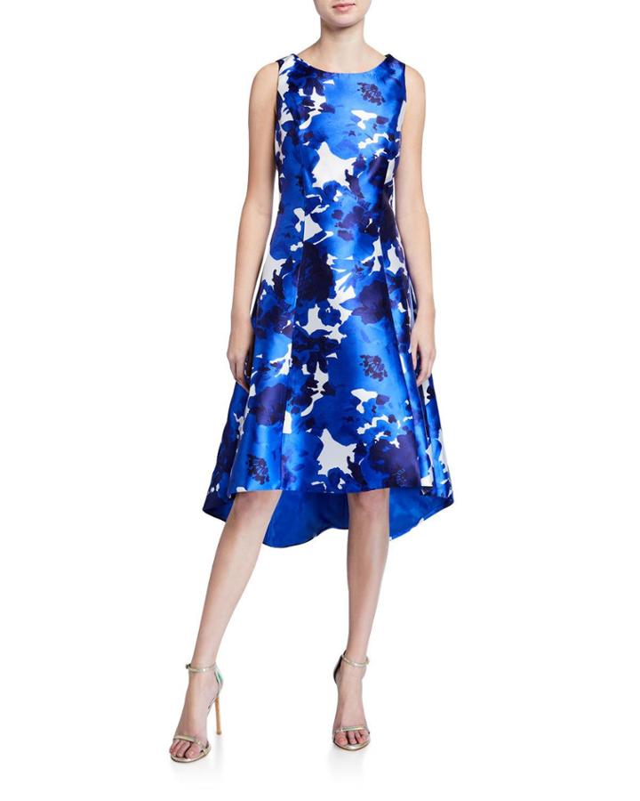 Sleeveless Printed Mikado Fit & Flare Cocktail Dress