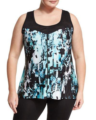 Spliced Floral Performance Tank Top W/ Mesh,