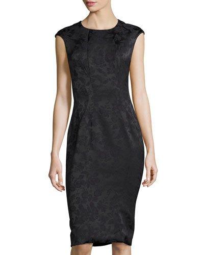 Floral-print Sheath Dress, Black/purple