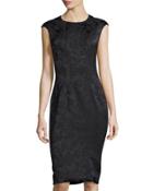 Floral-print Sheath Dress, Black/purple