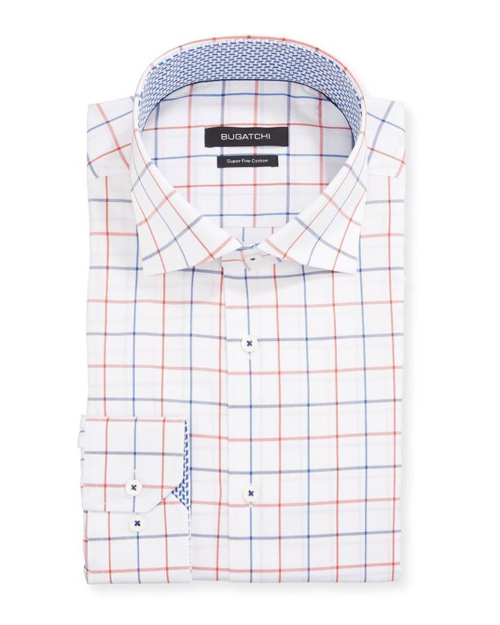 Men's Windowpane Check Dress Shirt W/ Contrast Reverse